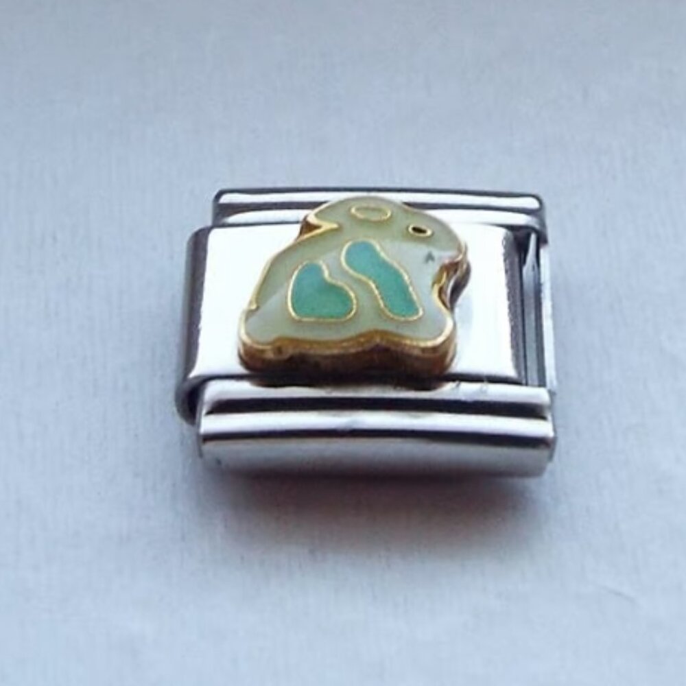 Green and white enamel rabbit 9mm stainless steel italian charm bracelet link